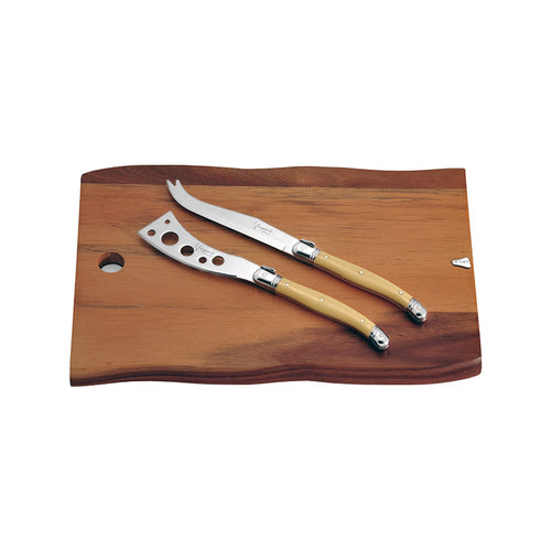 Laguiole Silhouette Acacia Cheese Board & Cheese Knife Set Ivory