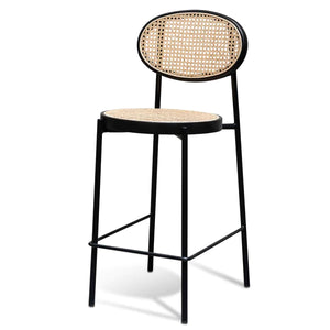 Black Bar Stool with Natural Rattan