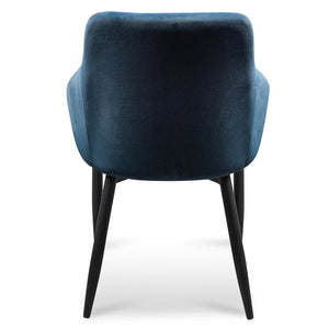 Navy Blue Velvet Dining Chair with Black Legs