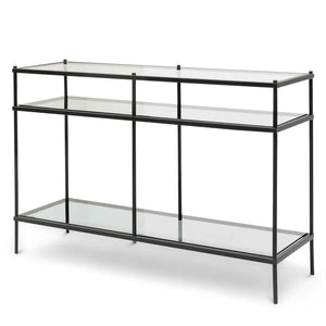 Grey Glass Console Table with Black Base