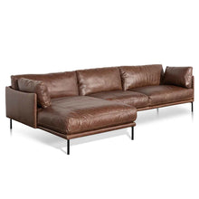 Load image into Gallery viewer, Dark Brown Four-Seater Right Chaise Leather Sofa