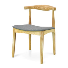 Load image into Gallery viewer, Natural Elbow Dining Chair with Light Grey Fabric Seat