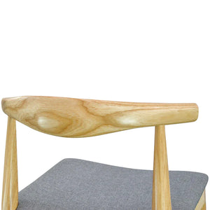 Natural Elbow Dining Chair with Light Grey Fabric Seat